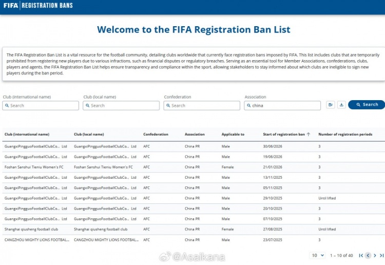 FIFA解禁:延边龙鼎、青岛海牛转会禁令移除,三级联赛清零