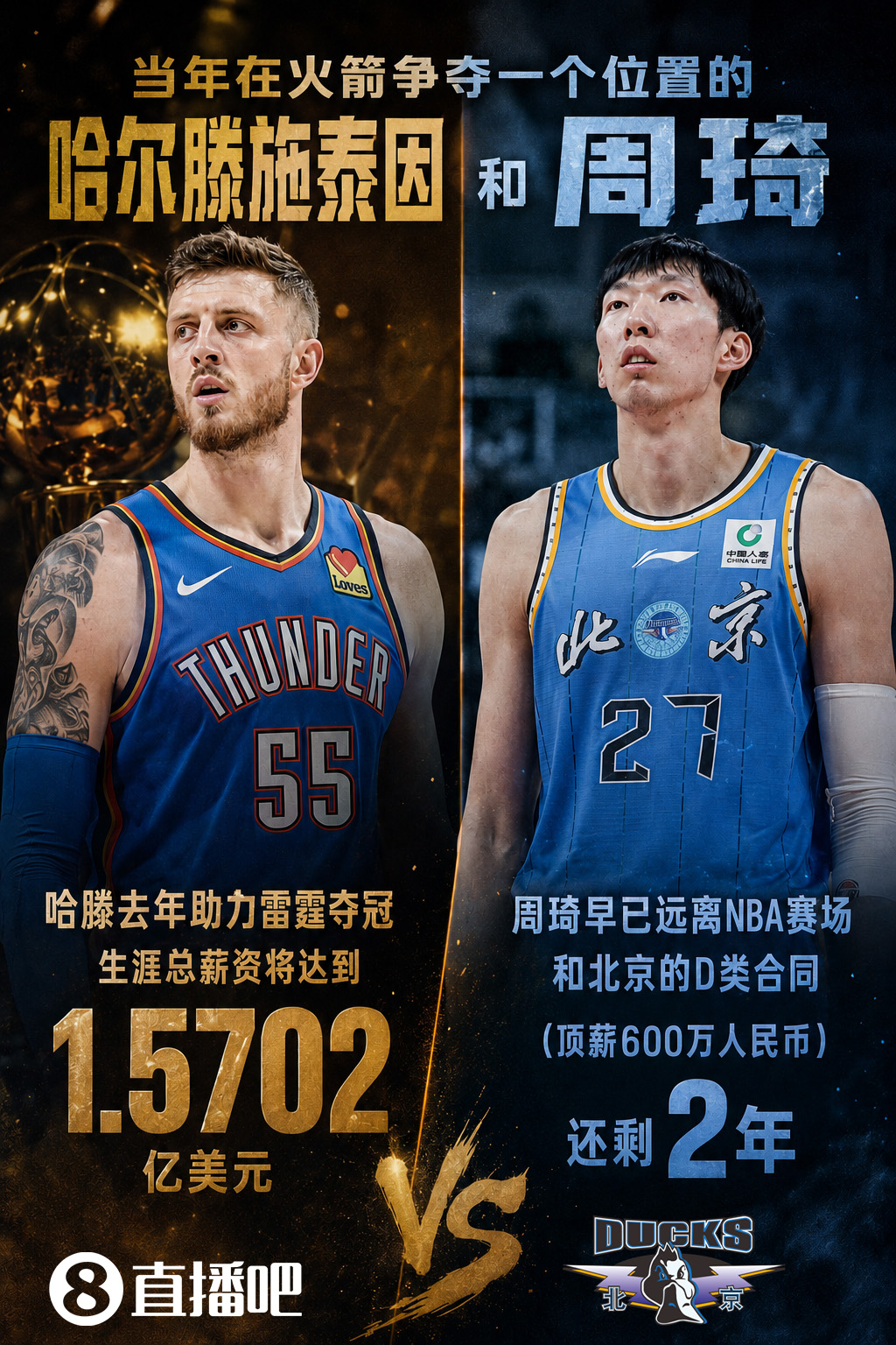 43号秀命运分野:哈滕5年1.57亿握戒指,周琦CBA顶薪守两年 43号秀命运分野:哈滕5年1.57亿握戒指,周琦CBA顶薪守两年