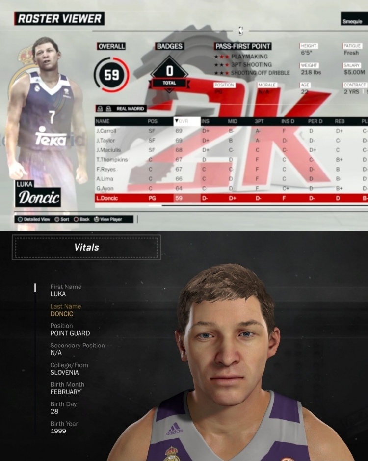 2K19首秀评分仅59，东契奇脸模遭调侃
