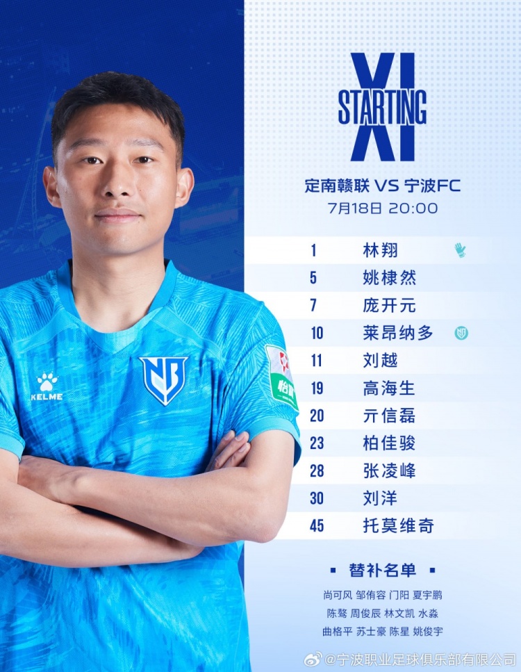 宁波FC双外援首发 张凌峰连续两场先发